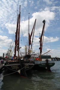 Thames barges, Hydrogen and Thistle, arrive in Harwich