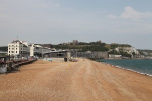 Dover beach with the Castle & White Cliffs in the back ground