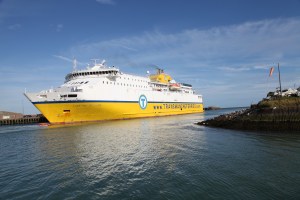 Transmanche Ferry coming in to harbor. Manche is the name the French have for the English Channel, meaning sleeve