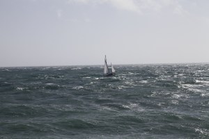 A ketch braving the Portland Race on a relatively calm sea