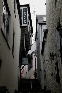 The Cherub is the oldest building in Dartmouth,  built in the 1300s as a cottage and remained a dwelling until the 1960s when it became a pub. Its back door used to be on the water front. The land has been reclaimed over the centuries and it now sits up steep steps two streets back from the river .