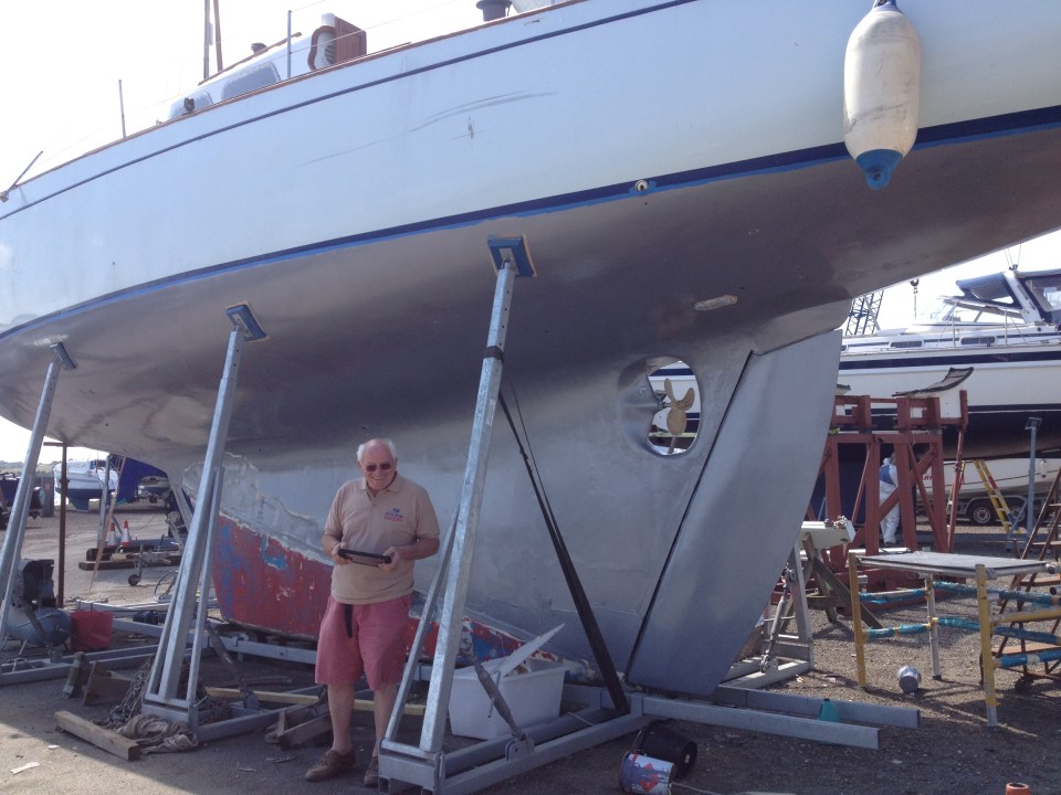 Chris with his yacht Gulvain last spring. He's about half this size now.