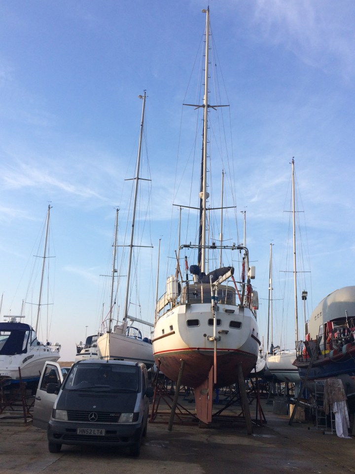 Distant Drum is out of the water at Titchmarsh Marina