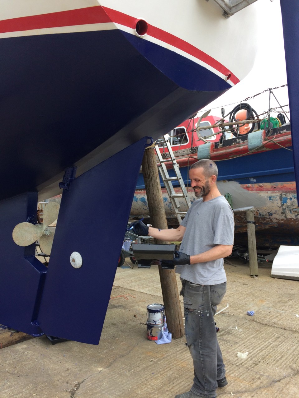 Gareth applying the finishing touches to the rudder
